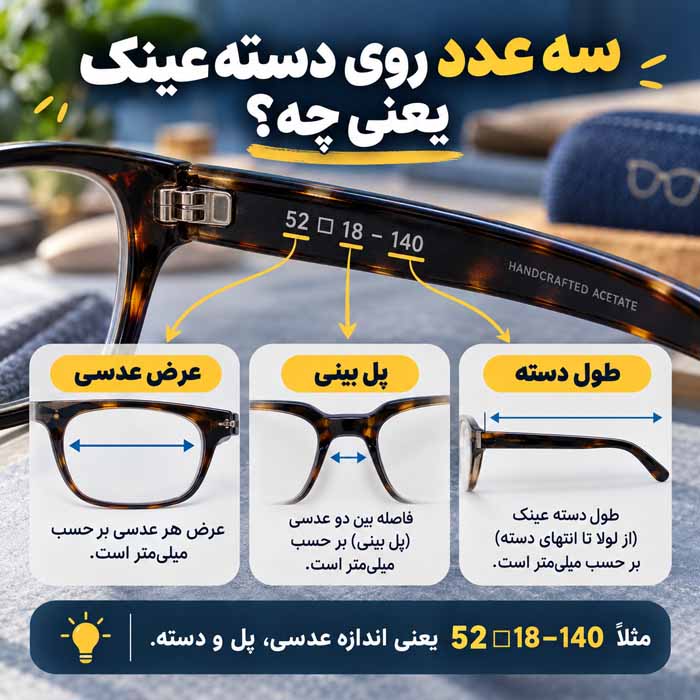روش انتخاب فریم عینک برای خانمها و آقایان؛ راهنمای اندازه، فرم صورت و استایل سه عدد روی دسته عینک یعنی چه؟