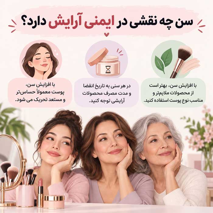آیا آرایش صورت برای دختران ضرر دارد؟؛ جوش و حساسیت پوستی؛ اصول استفاده ایمن و بهداشتی سن چه نقشی در ایمنی آرایش دارد؟