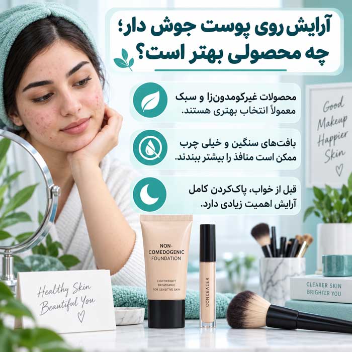آیا آرایش صورت برای دختران ضرر دارد؟؛ جوش و حساسیت پوستی؛ اصول استفاده ایمن و بهداشتی آرایش روی پوست جوش دار؛ چه محصولی بهتر است؟
