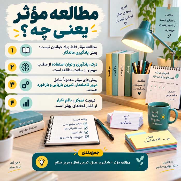 چگونه بهتر مطالعه کنیم؟؛ روشهای علمی یادگیری و مرور؛ افزایش تمرکز و یادآوری بلندمدت مطالعه مؤثر یعنی چه؟