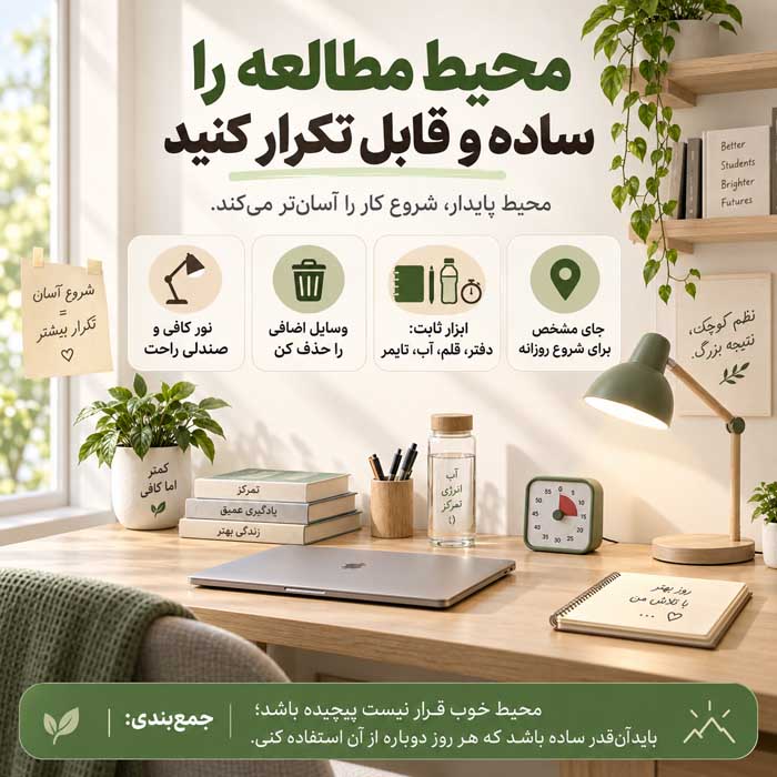 چگونه بهتر مطالعه کنیم؟؛ روشهای علمی یادگیری و مرور؛ افزایش تمرکز و یادآوری بلندمدت محیط مطالعه را ساده و قابل تکرار کنید