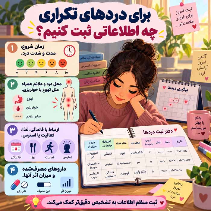 راههای غلبه بر دلدردهای زنانه؛ از تسکین درد پریود تا شناخت علائم خطر برای دردهای تکراری چه اطلاعاتی ثبت کنیم؟