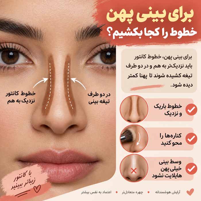 برای بینی پهن خطوط را کجا بکشیم؟