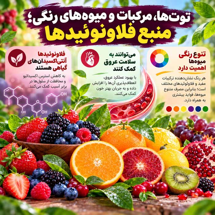 غذاهای مفید برای سلامت جنسی؛ خوراکیهای مؤثر برای عروق، انرژی و عملکرد بهتر توتها، مرکبات و میوههای رنگی؛ منبع فلاونوئیدها