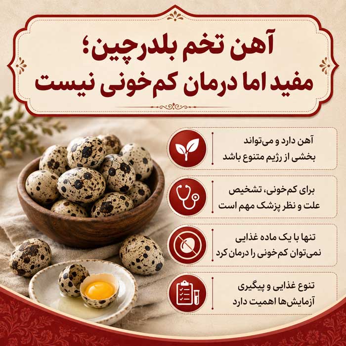 ۲. آهن تخم بلدرچین؛ مفید اما درمان کم‌خونی نیست