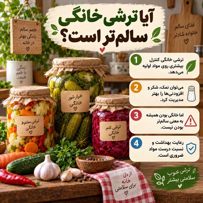 آیا ترشی خاصیت هم دارد؟؛ تفاوت ترشی تخمیری و سرکهای؛ نقش نمک، سبزیجات و باکتریهای زنده آیا ترشی خانگی سالمتر است؟