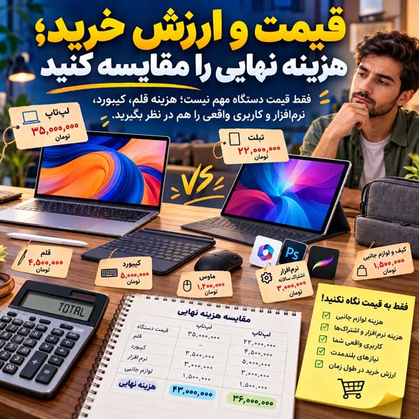 لپتاپ بهتر است یا تبلت؟ مقایسه کامل برای درس، کار، طراحی و استفاده روزمره قیمت و ارزش خرید؛ هزینه نهایی را مقایسه کنید