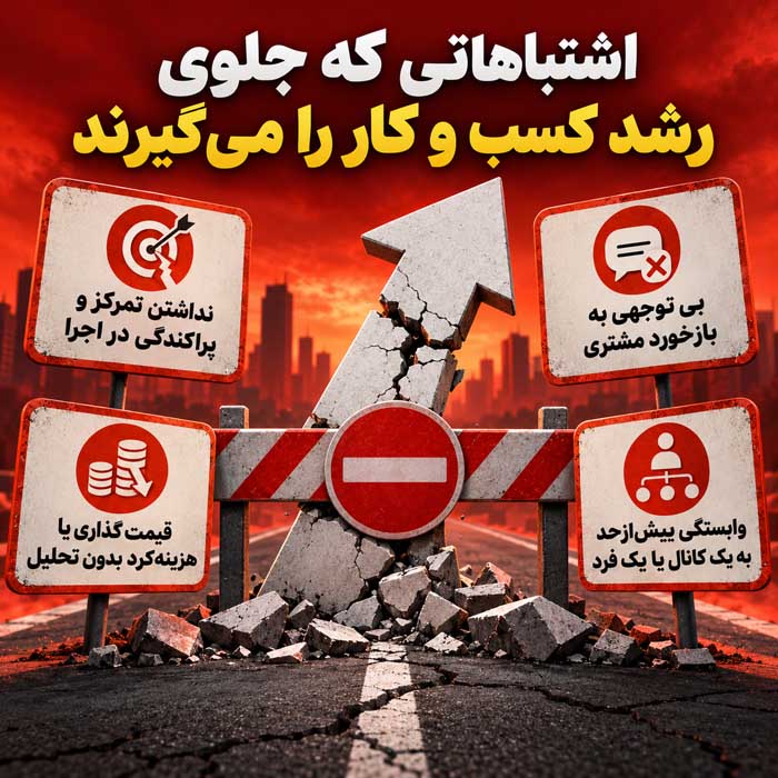ایده هایی برای داشتن کسب و کار موفق؛ ۱۸ اصل عملی برای رشد، فروش و دوام در بازار اشتباهاتی که جلوی رشد کسب و کار را میگیرند