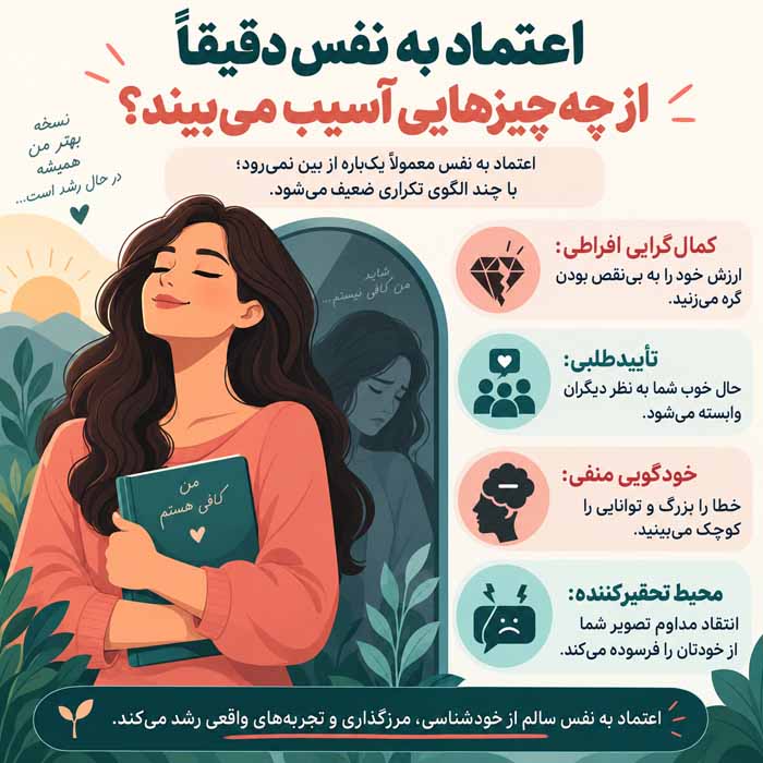 ترک رفتارهایی که اعتماد به نفس را از بین میبرند؛ ۱۲ عادت مخرب و راه جایگزین اعتماد به نفس دقیقاً از چه چیزهایی آسیب میبیند؟