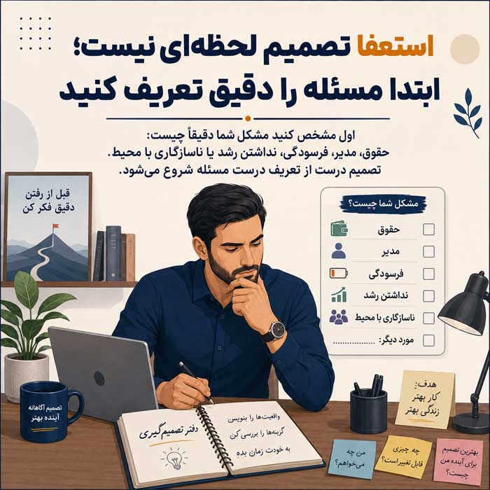 چه موقع از کار استعفا بدهیم؟ نشانههای زمان مناسب استعفا و راه خروج حرفهای استعفا تصمیم لحظهای نیست؛ ابتدا مسئله را دقیق تعریف کنید