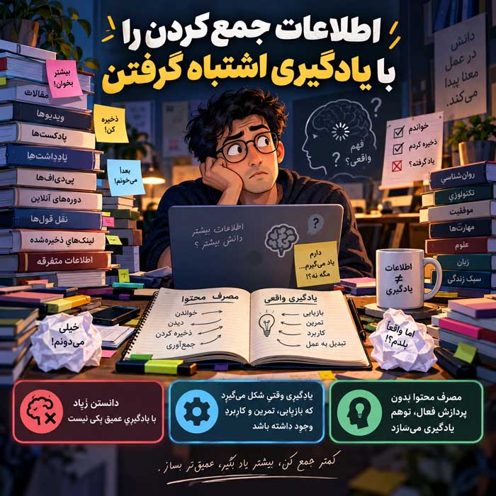 اشتباه دوازدهم: اطلاعات جمع کردن را با یادگیری اشتباه گرفتن