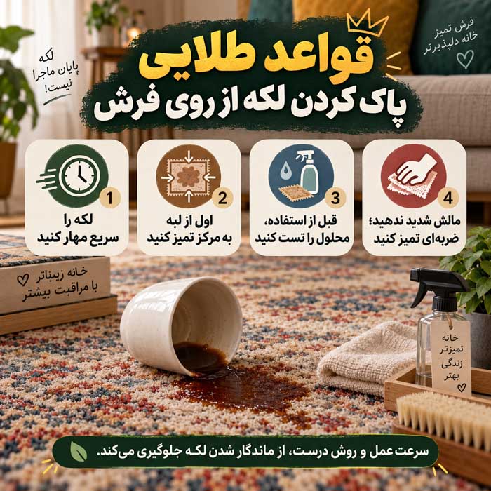 قواعد طلایی پاک کردن لکه از روی فرش