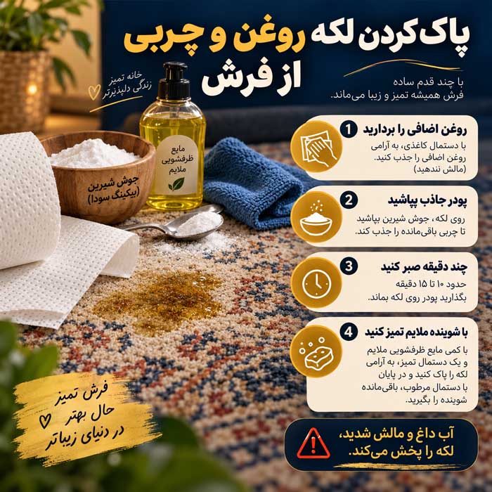 پاک کردن لکه روغن و چربی از فرش