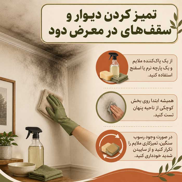 روش های از بین بردن بوی سیگار در منزل؛ ۱۰ روش مؤثر برای حذف دود از پرده، مبل و دیوار ۶. تمیز کردن دیوار و سقفهای در معرض دود