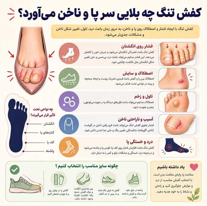 پوشیدن لباس های تنگ چه مشکلاتی برای سلامت ایجاد می کند؟؛ فشار بر پوست و اعصاب کفش تنگ چه بلایی سر پا و ناخن میآورد؟