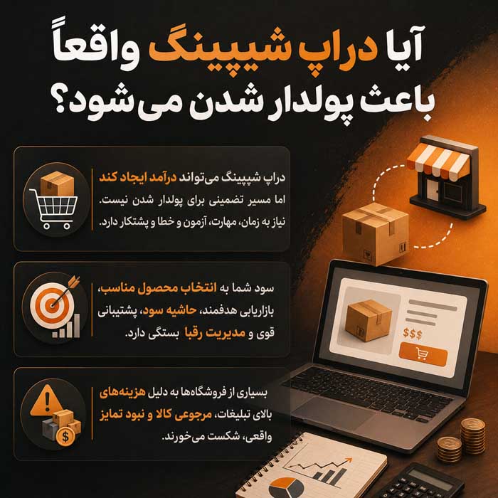 دراپ شیپینگ چیست؟؛ نحوه فروش بدون نگهداری موجودی؛ درآمد، حاشیه سود و ریسکهای واقعی آیا دراپ شیپینگ واقعاً باعث پولدار شدن میشود؟