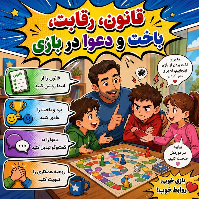 چگونه با فرزندان بازی کنیم و لذت ببریم؟ راهنمای بازی مشترک، ارتباط بهتر و خاطرهسازی قانون، رقابت، باخت و دعوا در بازی