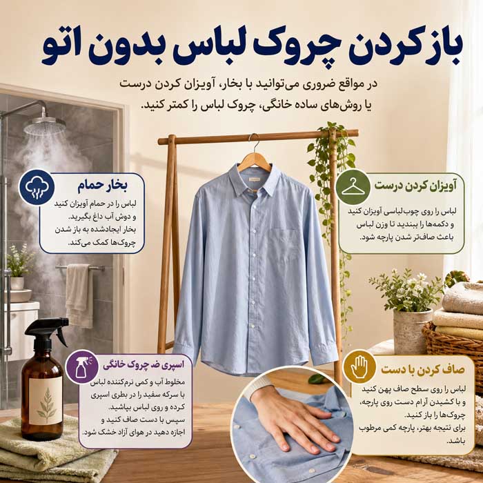 روشهای اتو کردن لباس با جنسهای مختلف؛ دمای مناسب، بخار و جلوگیری از سوختگی باز کردن چروک لباس بدون اتو