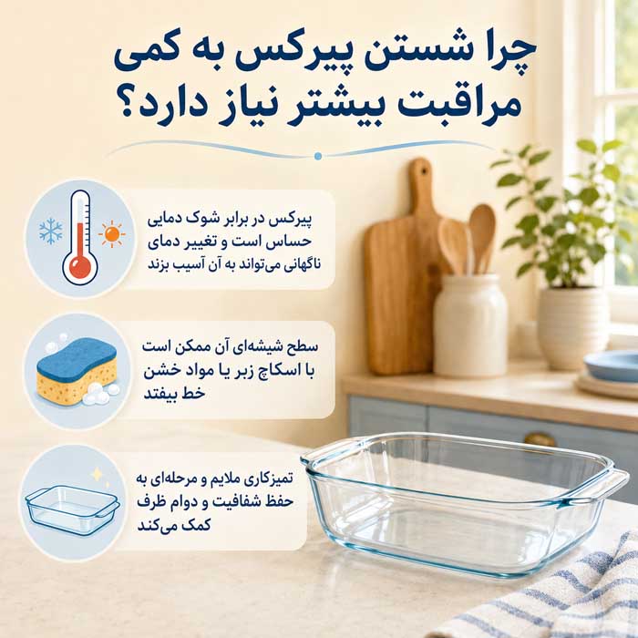 ظرفهای پیرکس را چگونه بشوییم؟ پاک کردن چربی و غذای سوخته بدون خط و شوک حرارتی چرا شستن پیرکس به کمی مراقبت بیشتر نیاز دارد؟