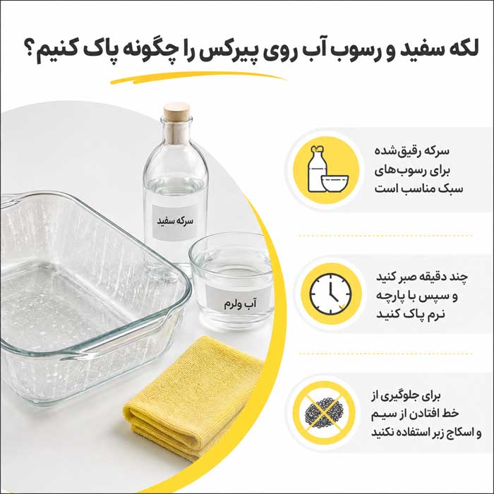 ظرفهای پیرکس را چگونه بشوییم؟ پاک کردن چربی و غذای سوخته بدون خط و شوک حرارتی لکه سفید و رسوب آب روی پیرکس را چگونه پاک کنیم؟