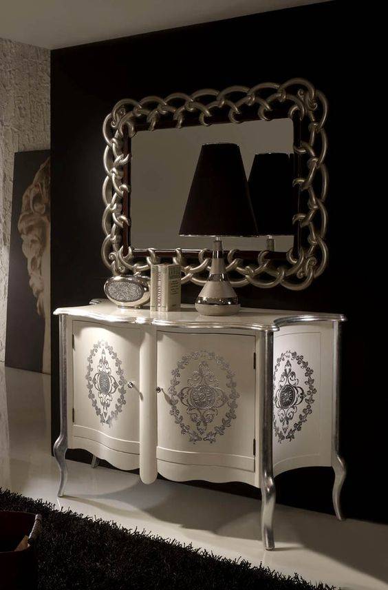 مدل آینه و کنسول سفید دکوراتیو برای منزل عروس