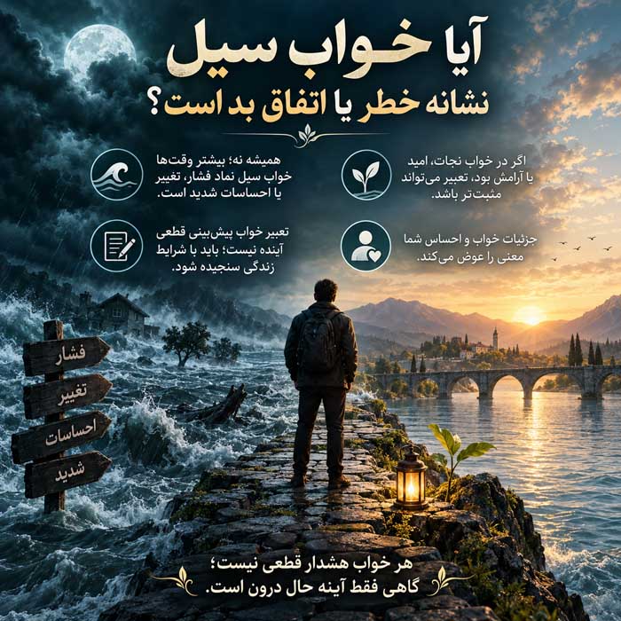 تعبیر خواب سیل؛ معنی آبگرفتگی خانه و آب گلآلود؛ فرار یا گرفتار شدن در سیلاب آیا خواب سیل نشانه خطر یا اتفاق بد است؟