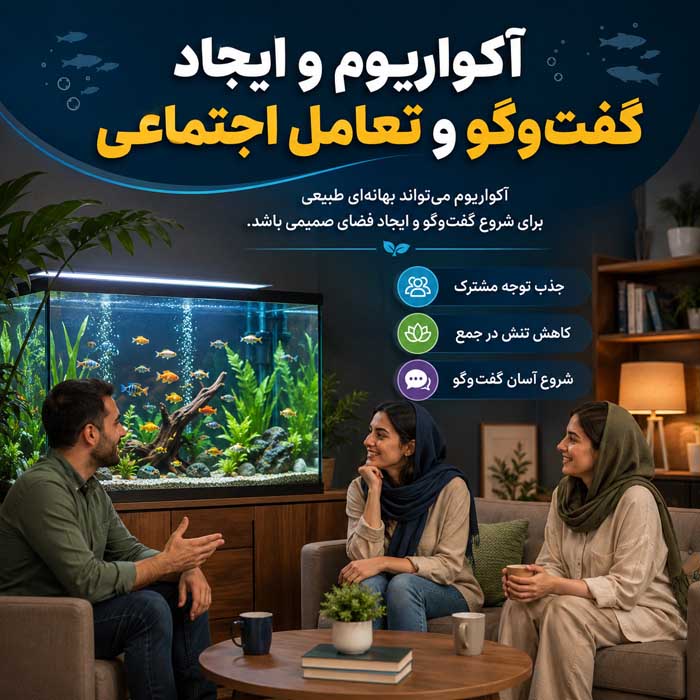 فواید آکواریوم در خانه و محل کار؛ نقش احتمالی در آرامش و تمرکز؛ مسئولیتهای نگهداری صحیح آکواریوم و ایجاد گفتوگو و تعامل اجتماعی