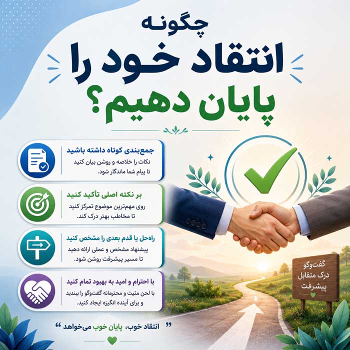 روش صحیح انتقاد کردن؛ تمرکز بر رفتار بهجای شخصیت؛ چگونه بدون تحقیر بازخورد بدهیم؟ چگونه انتقاد خود را پایان دهیم؟