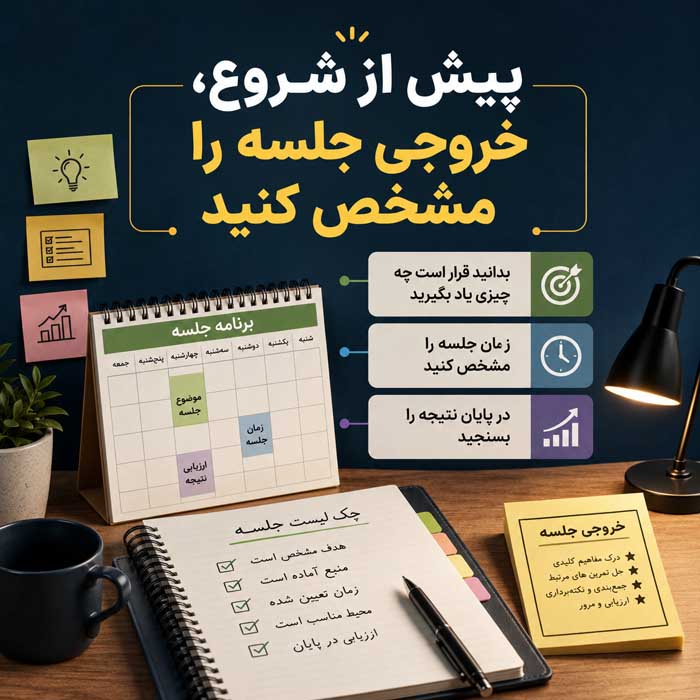 چگونه درست مطالعه کنید؟؛ برنامهریزی، تمرکز و مرور فعال؛ روشهای افزایش یادگیری و یادآوری پیش از شروع، خروجی جلسه را مشخص کنید