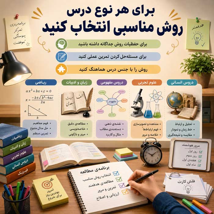 چگونه درست مطالعه کنید؟؛ برنامهریزی، تمرکز و مرور فعال؛ روشهای افزایش یادگیری و یادآوری برای هر نوع درس روش مناسبی انتخاب کنید