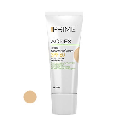 کرم ضد آفتاب رنگی پریم مدل Acnex SPF 60 مناسب پوست‌های چرب حجم 40 میلی لیتر