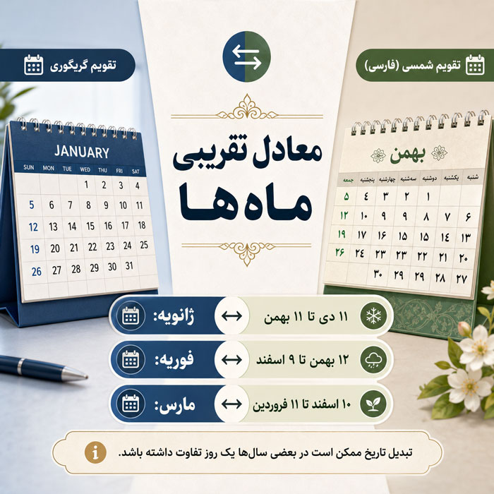 ماه های میلادی به ترتیب + معادل شمسی ماه های میلادی معادل ماه های میلادی