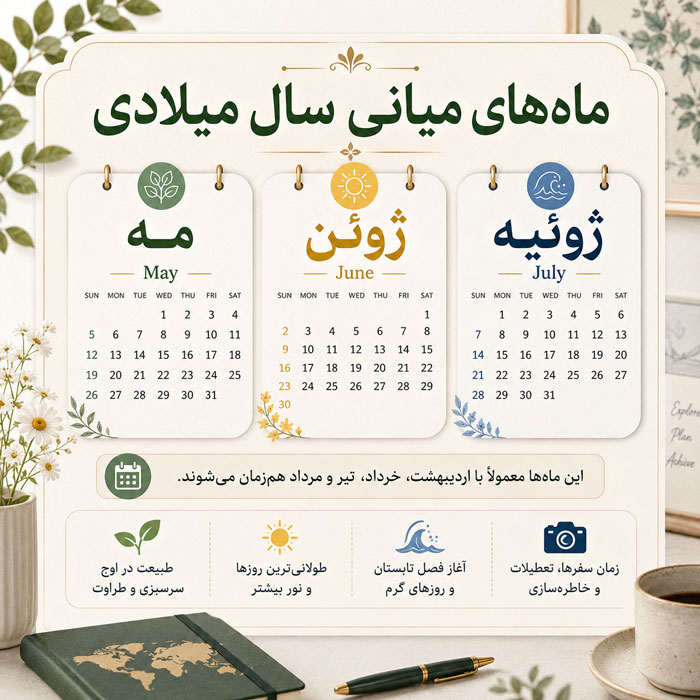 ماه های میلادی به ترتیب + معادل شمسی ماه های میلادی ماه های میانی