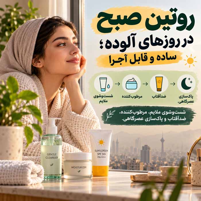 تأثیر آلودگی هوا بر پوست؛ عوارض ذرات معلق و روشهای علمی مراقبت روزانه روتین صبح در روزهای آلوده؛ ساده و قابل اجرا