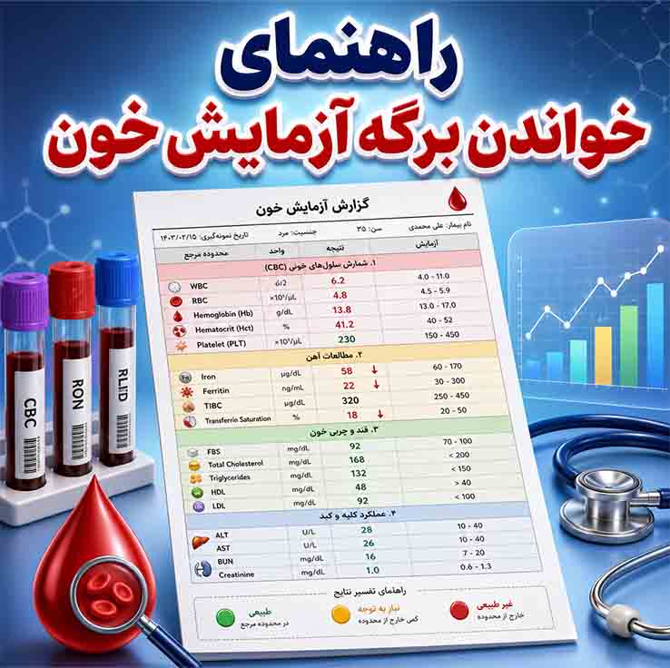 راهنمای خواندن برگه آزمایش خون از صفر تا صد؛ آموزش کامل تفسیر مهمترین فاکتورهای آزمایش خون آزمایش عملکرد کلیه