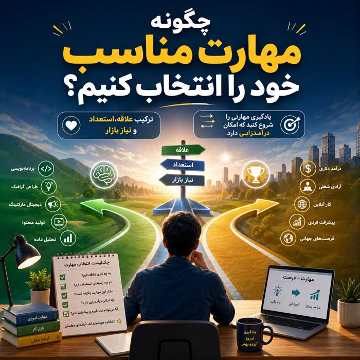 درآمد دلاری از فریلنسری؛ انتخاب مهارت و ساخت نمونهکار؛ مسیر جذب اولین مشتری خارجی چگونه مهارت مناسب خود را انتخاب کنیم؟