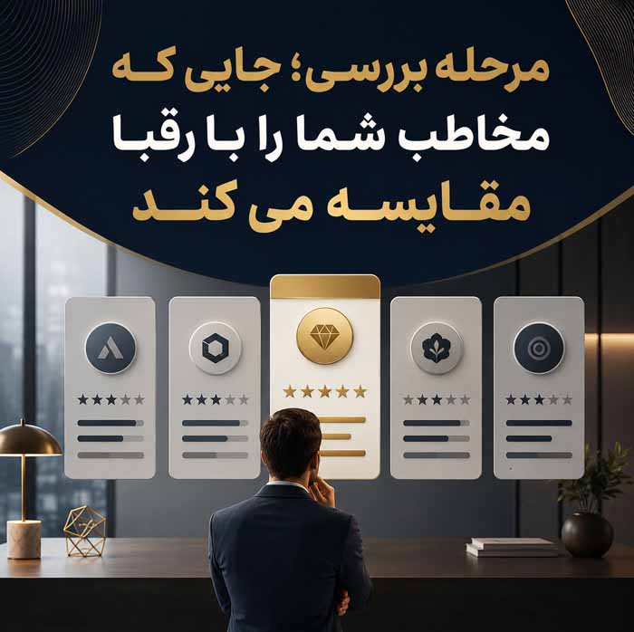 مرحله بررسی؛ جایی که مخاطب شما را با رقبا مقایسه می‌کند