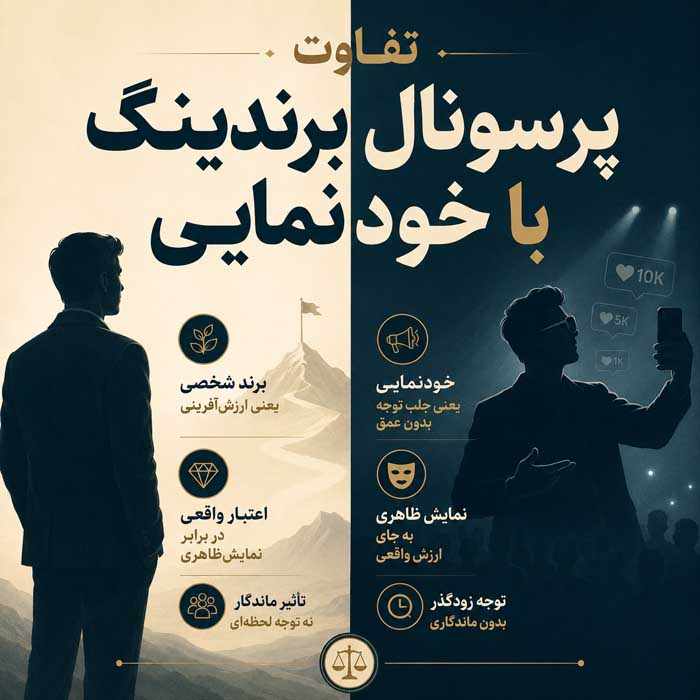 پرسونال برندینگ چیست؟؛ اصول ساخت برند شخصی و جایگاه حرفهای؛ تبدیل تخصص به فرصت شغلی و درآمد تفاوت پرسونال برندینگ با خودنمایی