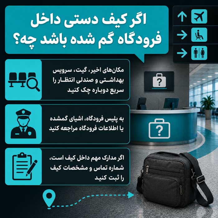 چمدان در فرودگاه گم شد چه کنیم؟؛ ثبت گزارش بار گمشده؛ مراحل پیگیری و درخواست خسارت اگر کیف دستی داخل فرودگاه گم شده باشد چه؟