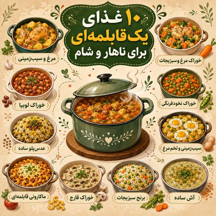 ۱۰ غذای یک‌قابلمه‌ای برای ناهار و شام