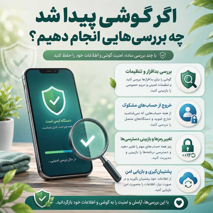 بعد از دزدیده شدن گوشی چه کنیم؟ اقدامات فوری برای حفظ اطلاعات، سیمکارت و حسابها اگر گوشی پیدا شد چه بررسیهایی انجام دهیم؟