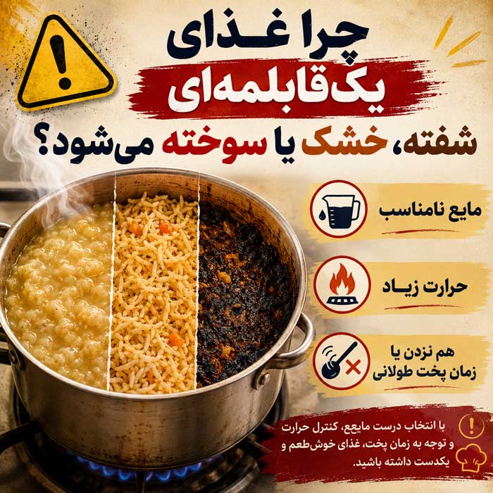 چرا غذای یک‌قابلمه‌ای شفته، خشک یا سوخته می‌شود؟