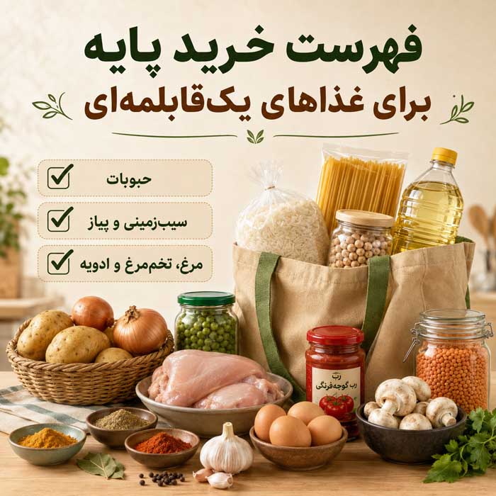 فهرست خرید پایه برای غذاهای یک‌قابلمه‌ای