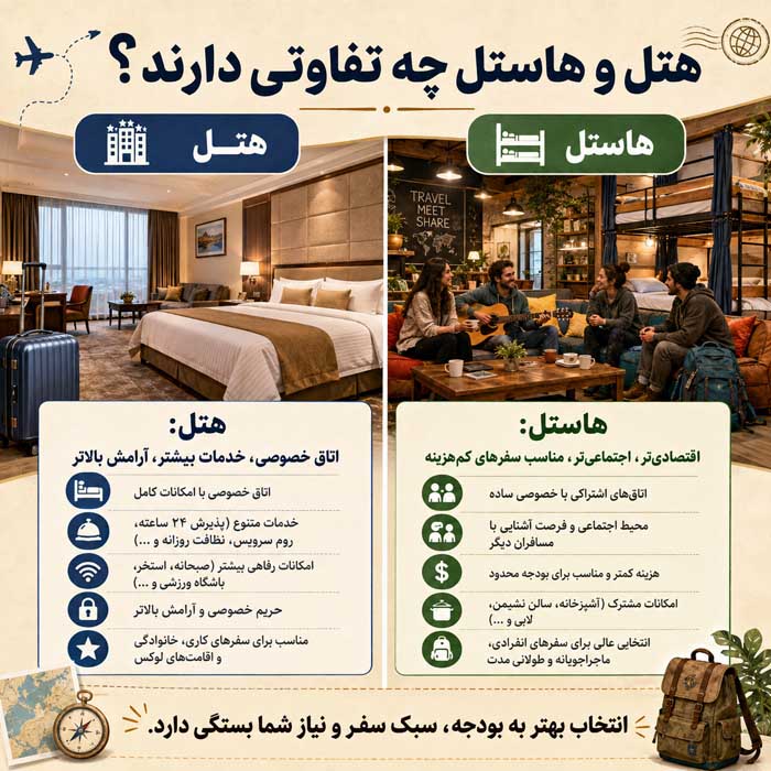 هتل بهتر است یا هاستل؟ مقایسه قیمت، امنیت، امکانات و حریم خصوصی هتل و هاستل چه تفاوتی دارند؟