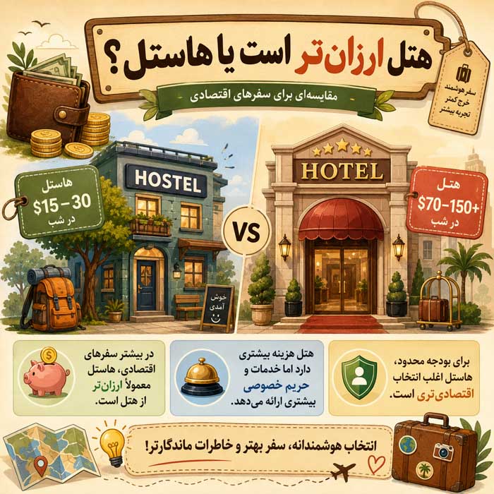 هتل بهتر است یا هاستل؟ مقایسه قیمت، امنیت، امکانات و حریم خصوصی هتل ارزانتر است یا هاستل؟