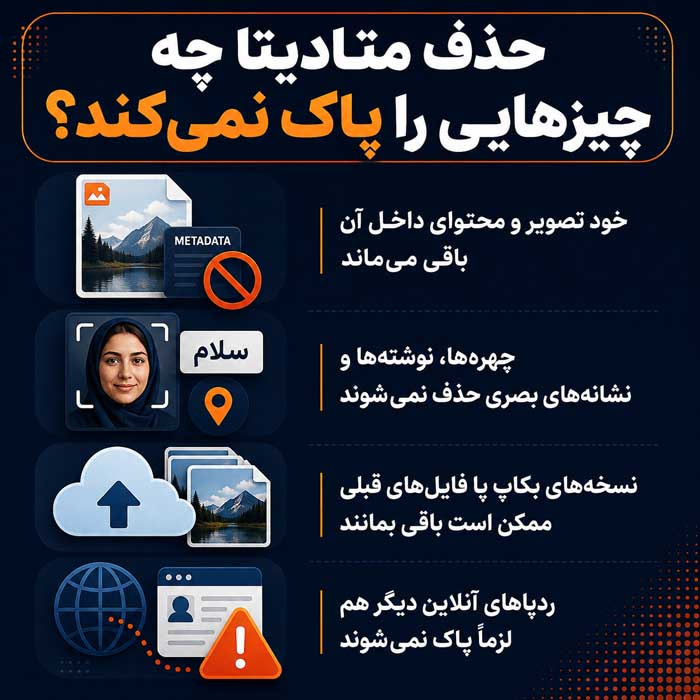 حذف متادیتا چه چیزهایی را پاک نمی‌کند؟