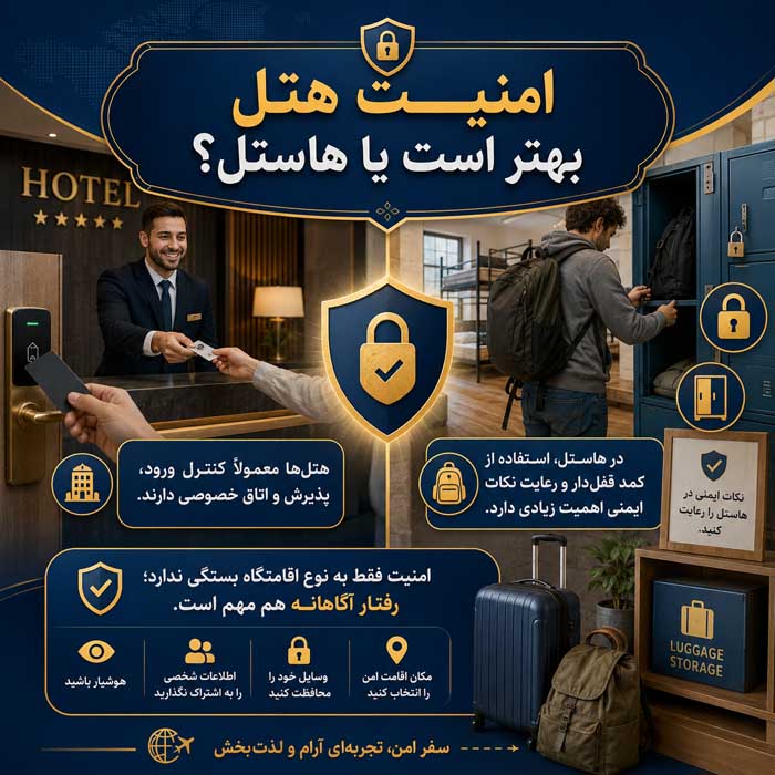 هتل بهتر است یا هاستل؟ مقایسه قیمت، امنیت، امکانات و حریم خصوصی امنیت هتل بهتر است یا هاستل؟