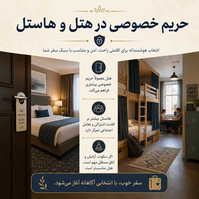 هتل بهتر است یا هاستل؟ مقایسه قیمت، امنیت، امکانات و حریم خصوصی حریم خصوصی در هتل و هاستل