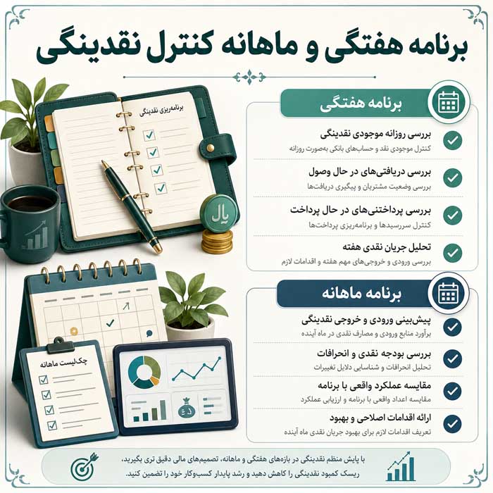 جریان نقدی چیست؟؛ تفاوت ورود و خروج پول با سود؛ روشهای مدیریت نقدینگی کسبوکار برنامه هفتگی و ماهانه کنترل نقدینگی