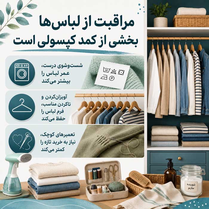 کمد کپسولی چیست؟؛ انتخاب لباسهای پایه و هماهنگ؛ ساخت استایلهای بیشتر با خرید کمتر مراقبت از لباسها بخشی از کمد کپسولی است